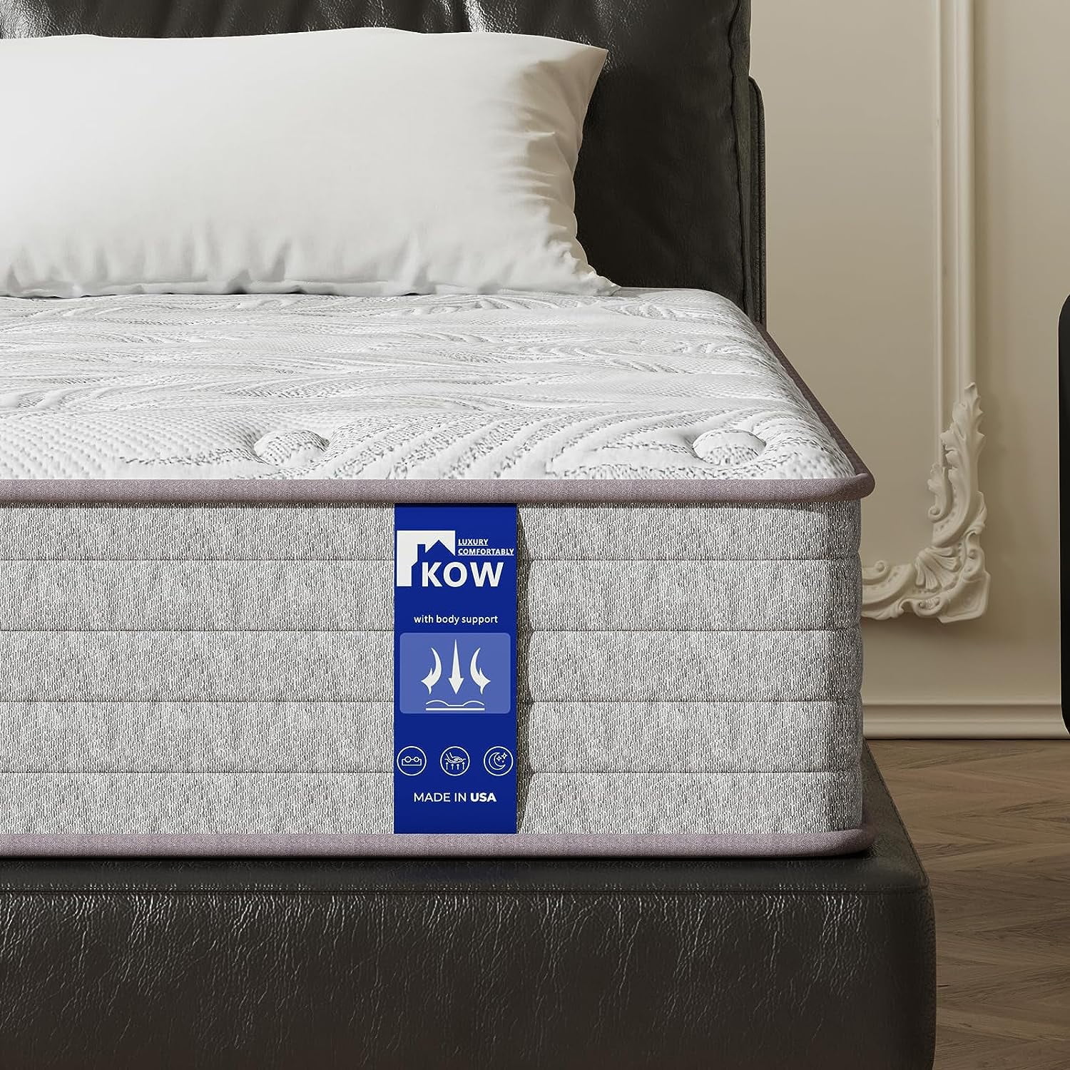 KOW® 12 inch King Size Innerspring Mattress Gel Memory Foam Hybrid Mattress in a Box Medium Adult