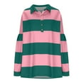 thumbnail image 3 of GigrtiJin Women's Oversized Sweatshirts Fall Striped Color Block Long Sleeve Blouses V-Neck Button Pullover Loose Tops, 3 of 5