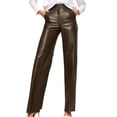 thumbnail image 2 of Leather Pants for Women High Waisted Lifting Straight Leg Leather Pants with Pockets Clubwear Concert Streetwear, 2 of 6
