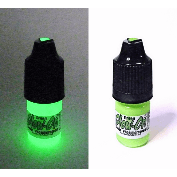 Glow On Super Phosphorescent Paint With Tip Applicator, Green Color, Green Glow, Small 3 ml Bottle.