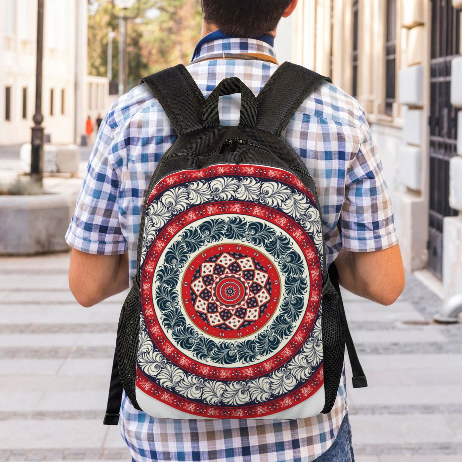 Xecao Round Design Print School Backpack with Laptop Compartment Small Travel Laptop Backpack for Women Men Waterproof College Backpack Simple School Bag