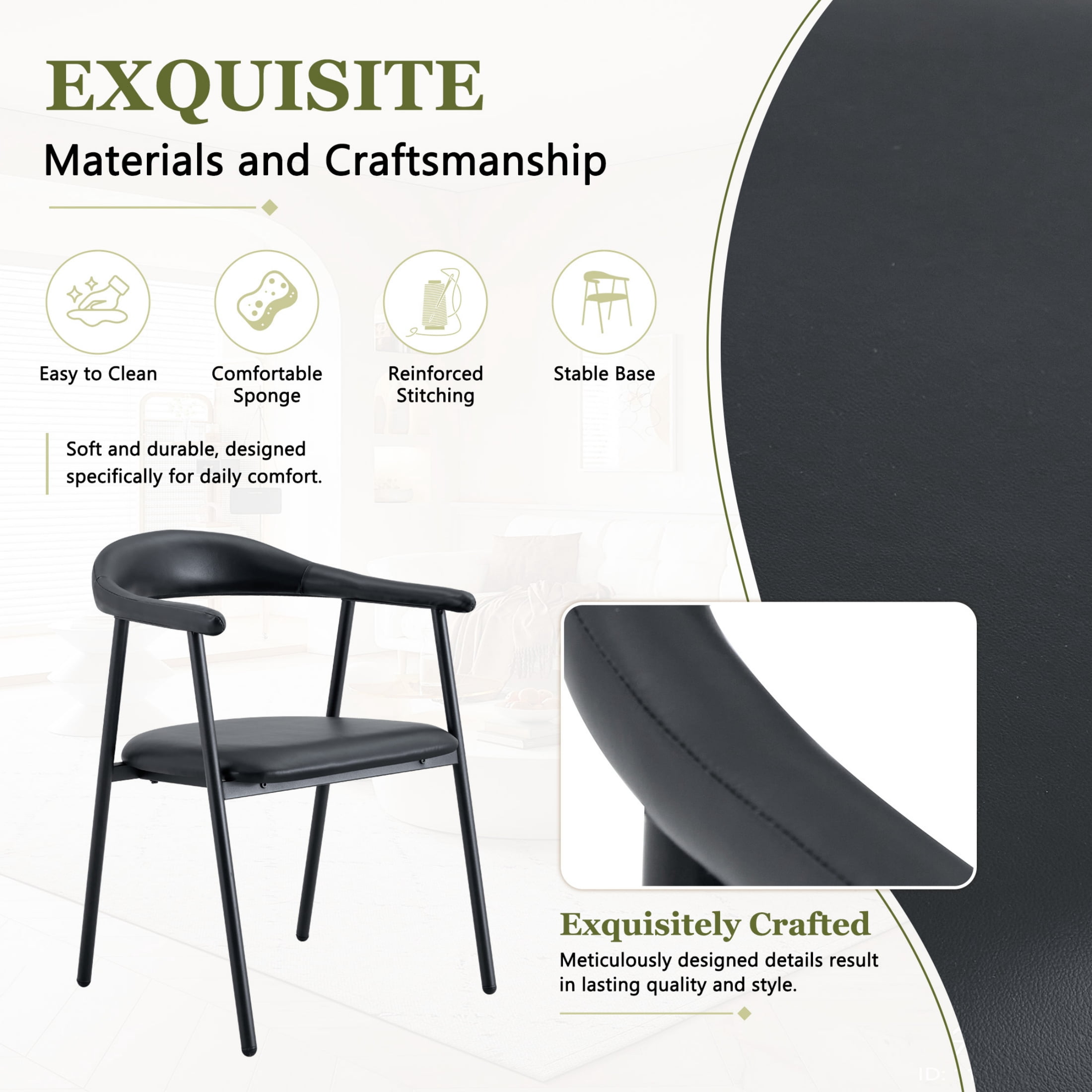 Vinform Upholstered Dining Chairs Set of 4, PU Leather Dining Room Chairs, Black