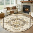 thumbnail image 2 of Beige Vintage Boho Large Area Rugs for Bedroom Living Room, Soft Non Slip Carpet Bedside Rug, Ethnic Tribal Geometric Abstract Round Floor Cover Kitchen Accent Rug 7' for Dining Room/Office, 2 of 9
