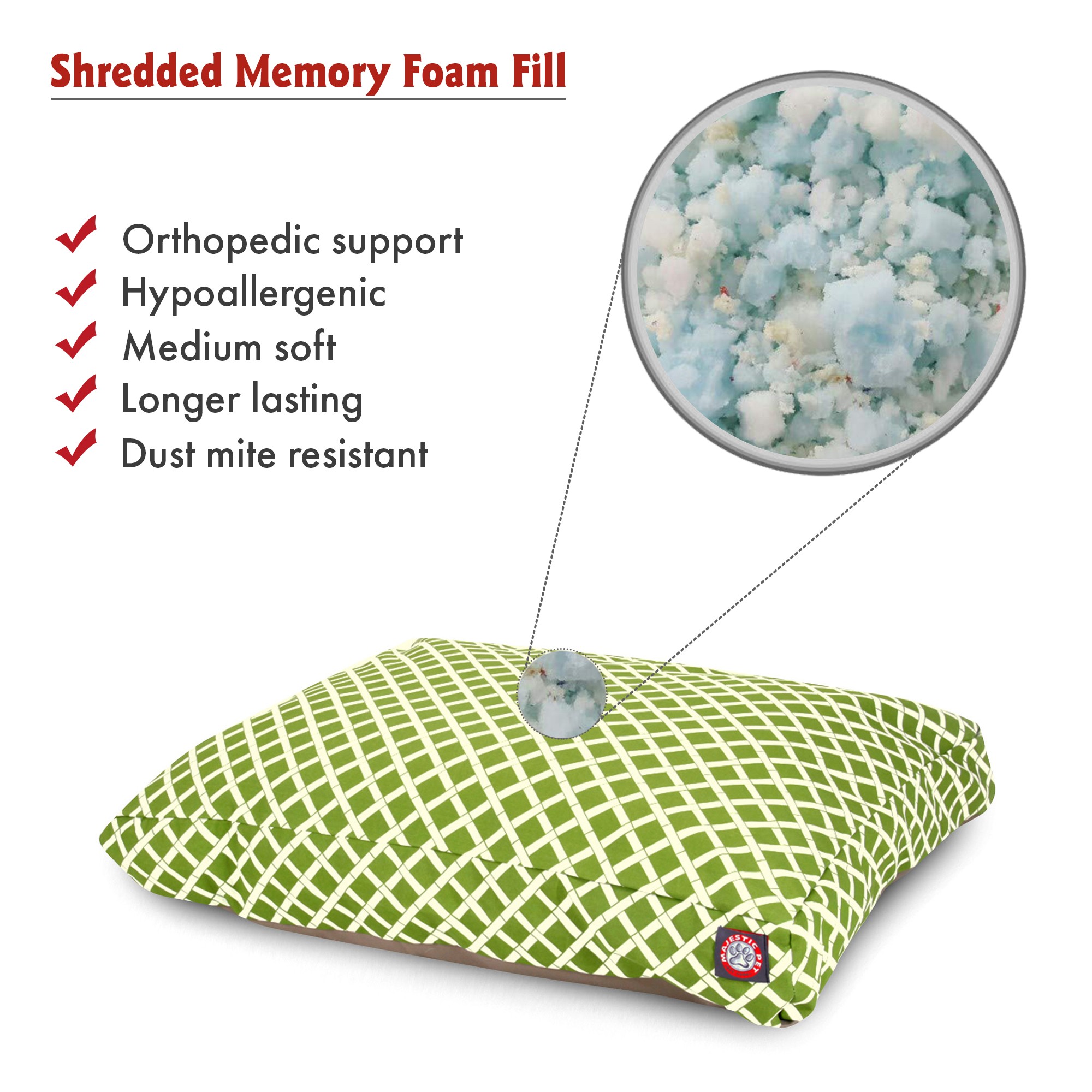 Majestic Pet | Bamboo Shredded Memory Foam Rectangle Pet Bed For Dogs, Removable Cover, Sage, Large
