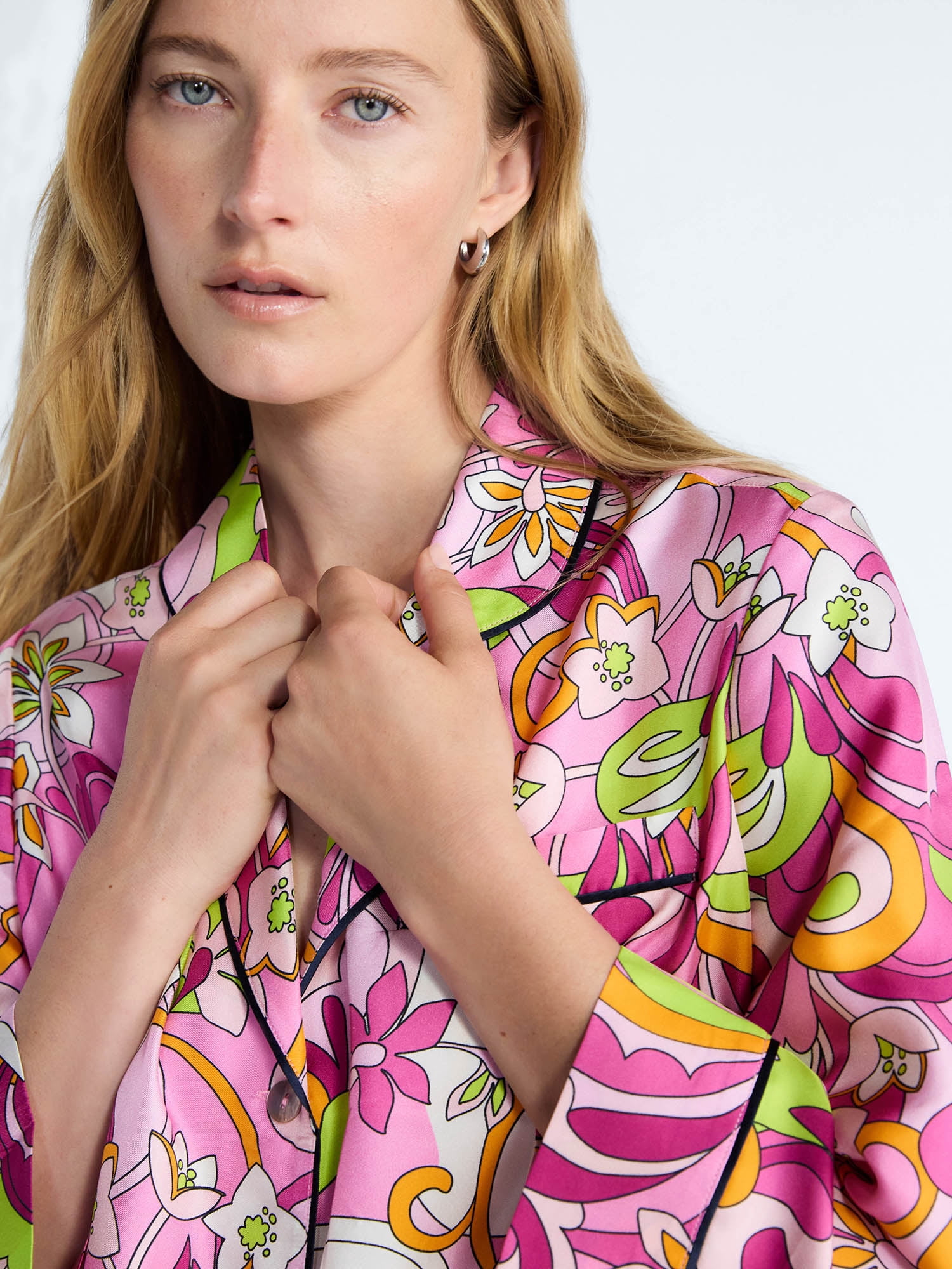 Free Assembly Women's and Women's Plus Silk Day Jama Shirt with Long Sleeves, Sizes XS-4X