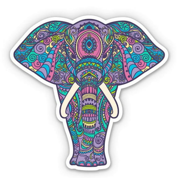 Pretty Henna Elephant - 3" Vinyl Sticker - For Car Laptop Water Bottle Phone - Waterproof Decal
