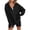 #064 Black, variant on Women's Quarter Snap Button Front Crew Neck Hoodie, Ribbed Knitted Pullover Sweatshirt, Green,XL