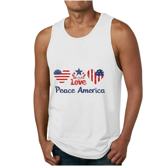 Jgppe Mens Independence Day Clothes Casual Lightweight Print Crewneck Stretchy Sleeveless Tank Shirts