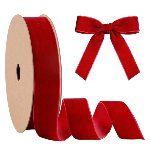 LaRibbons 1" Velvet Ribbon, 10 Yard Roll, Red