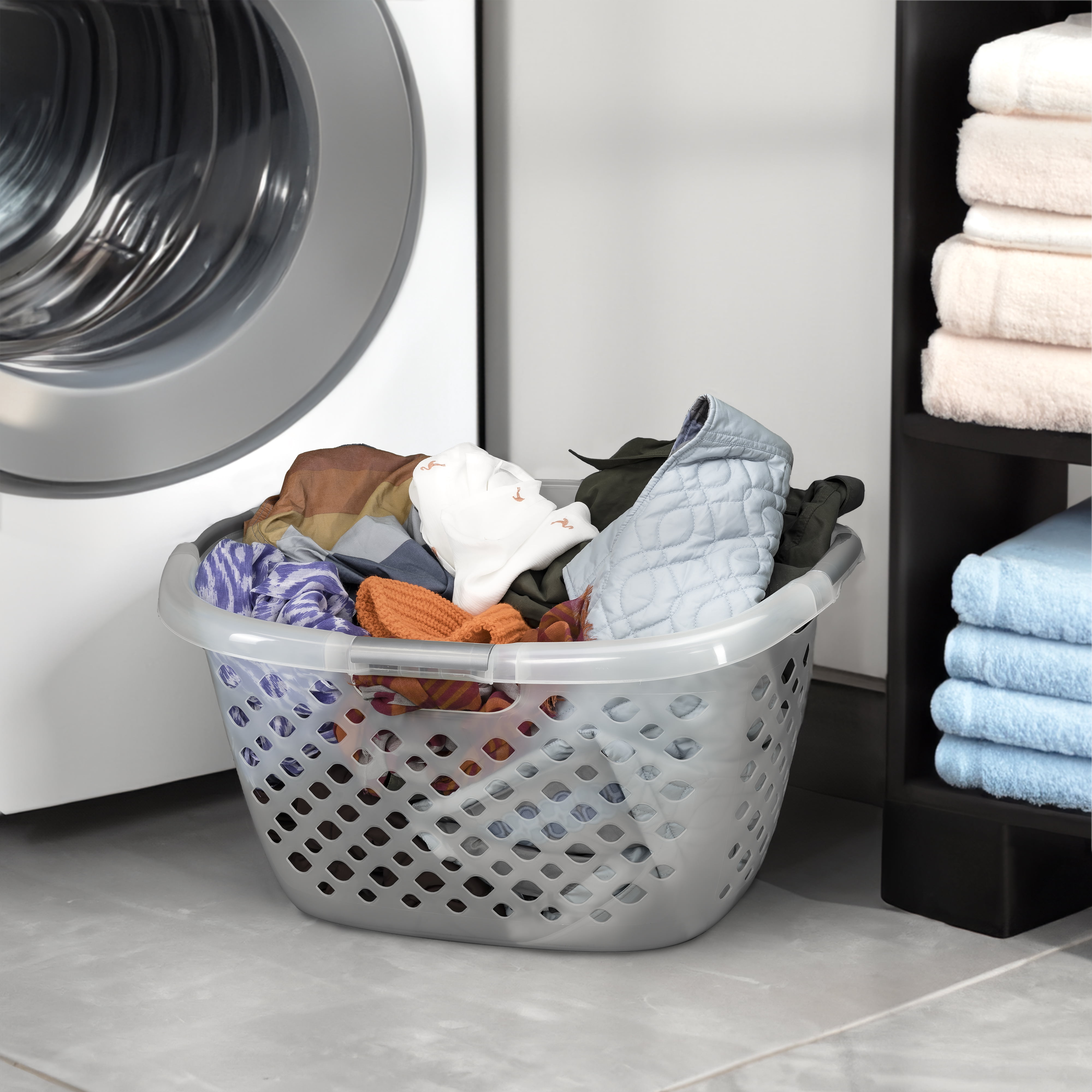 Home Logic 1.8 Bushel Hip Grip Plastic Laundry Basket, Clear, Adult / Tween