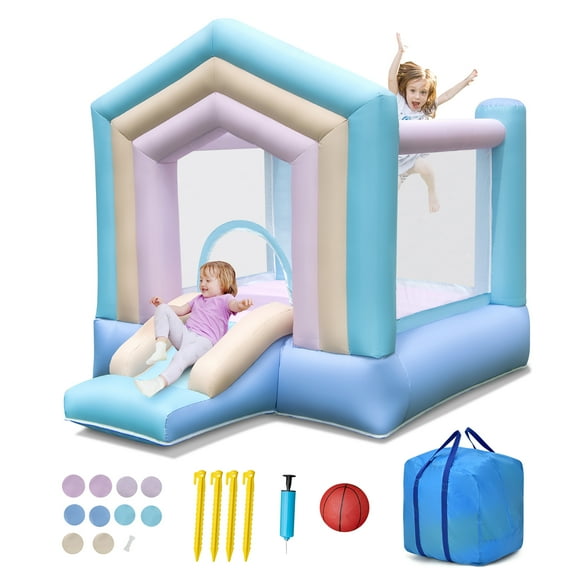 Gymax Kids Bounce House w/ Slide Basketball Rim Inflatable Basketball Without Blower