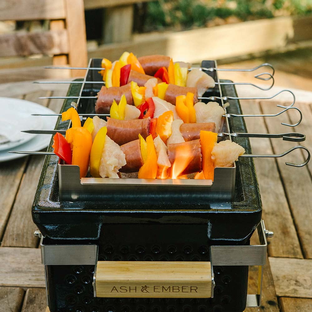 Ash & Ember 16" Hibachi Tabletop Grill And Skewer Set, Ceramic Charcoal Grill