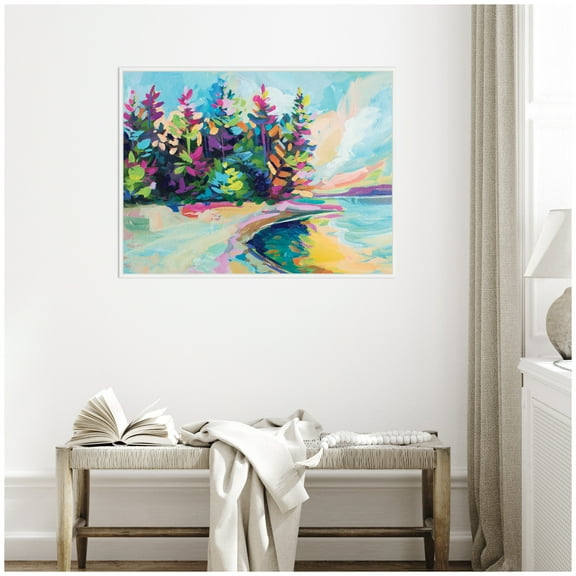 Kate and Laurel Sylvie Bright Colorful Saturday In Door County Framed Canvas Wall Art by Rachel Christopoulous 42 x 32 White, Coastal, Abstract, Landscapes Art for Wall Decor, Living Room, Bedroom