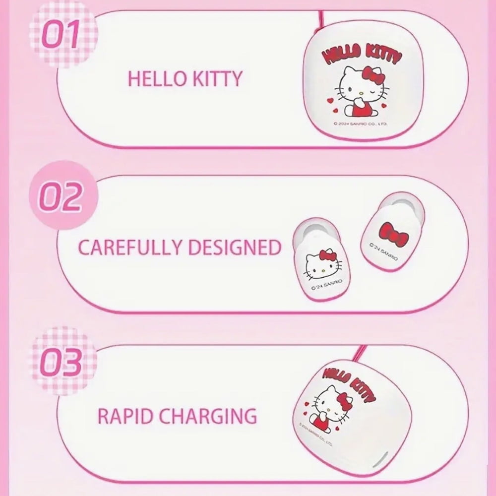 New Cartoon Kitty Wireless Bluetooth Earphones, Noise-Canceling In-Ear Mini Earphones, Lanyard Portable Sports Earphones