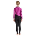 thumbnail image 4 of TSSOE Girls Long Sleeve Dance Unitard Jumpsuit Mock Neck Striped Full Length Gymnastics Leotard Hot Pink 12, 4 of 7
