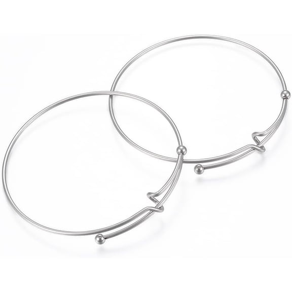 2Pcs Adjustable 304 Stainless Steel Bangles Stainless Steel Color Metal Bracelets Classic Bracelet for Women Birthday Festival Elegant Gifts Personalized Jewelry 2-1/2 inch(65mm)