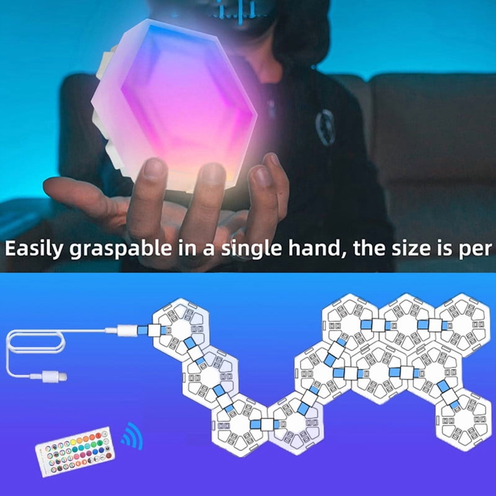 12 Pack Hexagon LED Lights with Remote & APP, Smart Hexagon Lights Sync to Music for Wall Gaming LED Lights, DIY Geometry Splicing Night Light for Game Room/Living Room/Bedroom/TV Decor