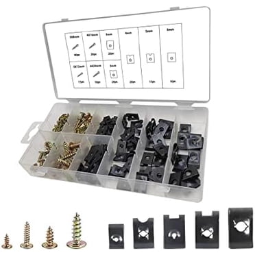 170 Pcs Ensemble de Boulons de Protection de Moteur sous Couvercle, Clips de Rivet de Retenue de Pare-Chocs, Kit Universel d'Écrous en U Extrudés pour Infiniti G35 G37 EX35 FX35 FX45 Noir Taille Unique