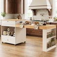 thumbnail image 1 of OMCHOM 80.7" Large Kitchen Island with Seating and Extendable Dining Table,Rolling Mobile Center Islands with Storage,Charging Station,2 Drawers 2 Side Open Shelves,White, 1 of 3