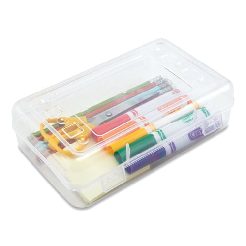 3PK Advantus Gem Polypropylene Pencil Box with Lid, Polypropylene, 8.5 x 5.25 x 2.5, Clear (34104)