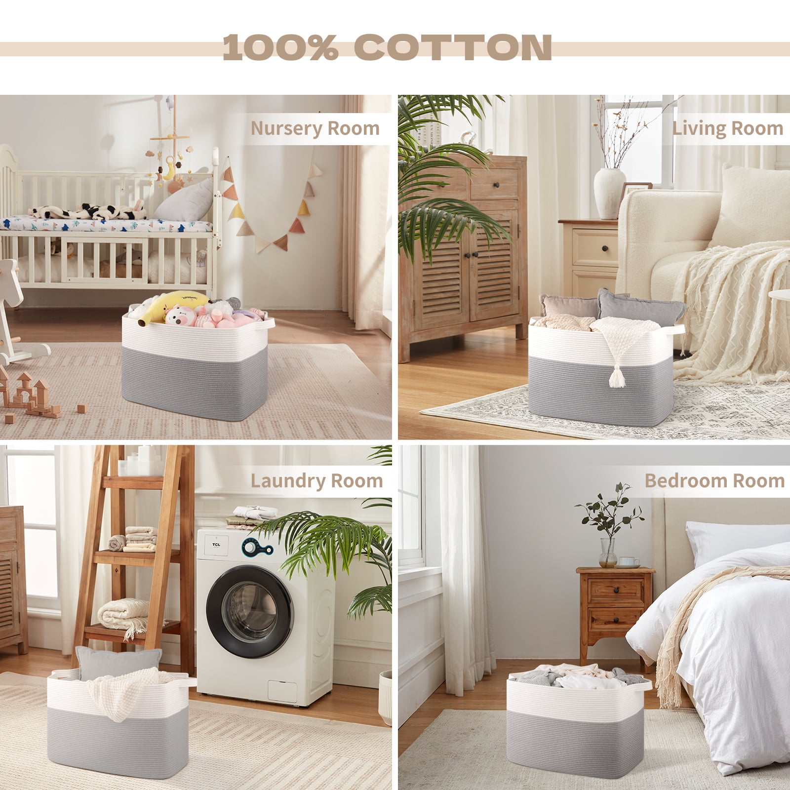 LITERRA Large Blanket Basket Rope Storage Baskets for Organizing, Bedroom Livingroom Washingroom 28 Gallon