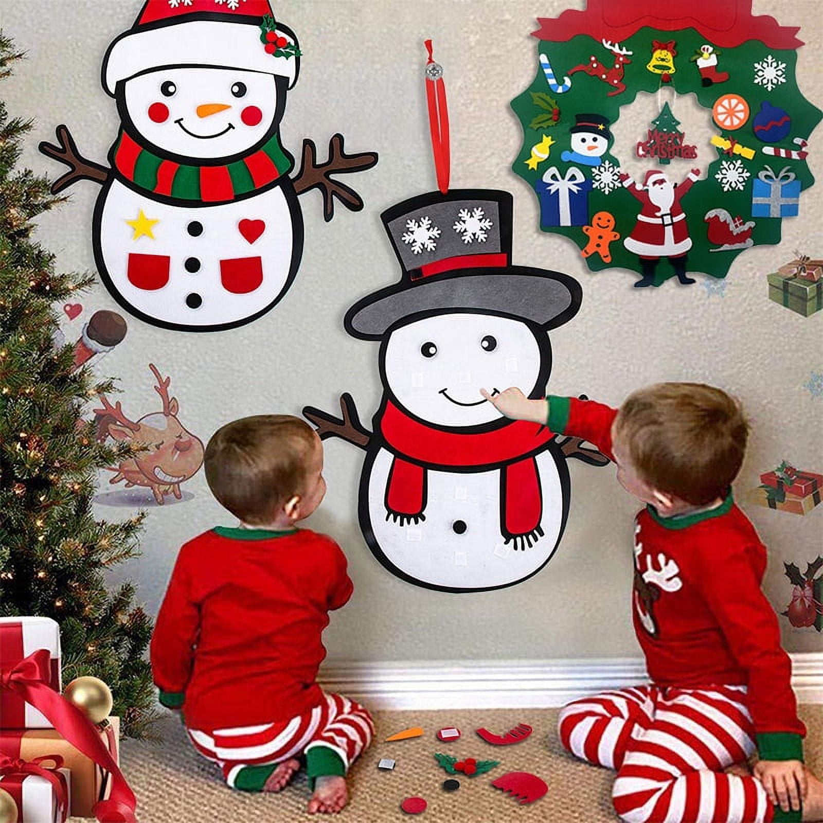 DIY Felt Snowman Games Set with 3 Style Modes 58pcs Crafts Kit Wall Hanging Xmas Gifts for Christmas Decorations