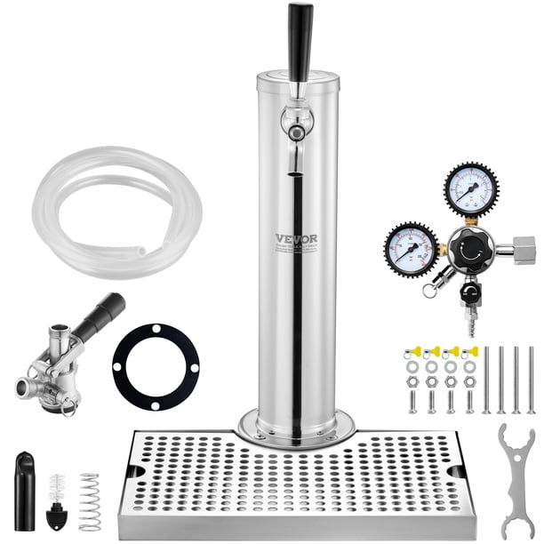 Kit de torre de barril VEVOR, kit de conversión de cerveza de un solo grifo, dispensador de torre de cerveza de barril de acero inoxidable con regulador CGA320 de doble calibre y acoplador de
