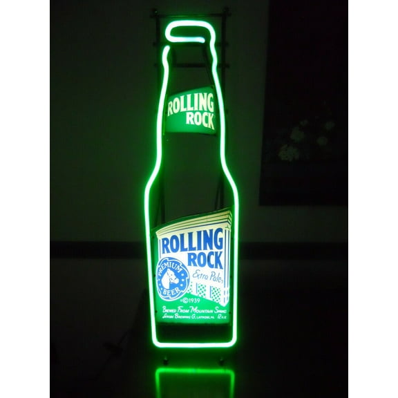 Queen Sense 17"x14" Rolling Rocks Beer Bottle Neon Sign Man Cave Handmade Neon Light 117RRBBV2