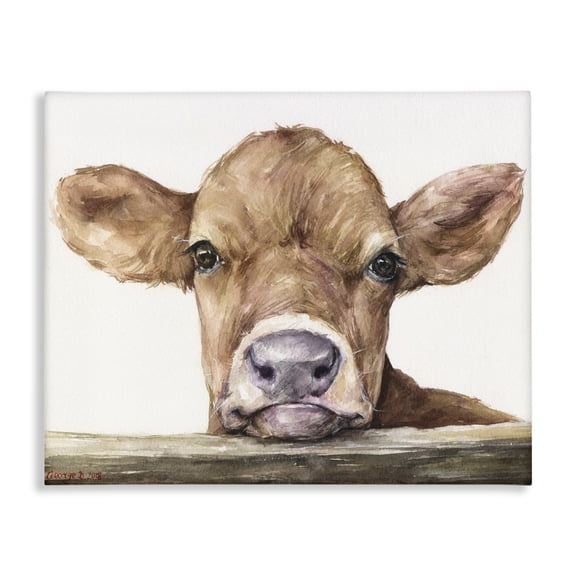 Stupell Industries Farmhouse Baby Cow Animal Watercolor Canvas Art, 20 x 16, by George Dyachenko
