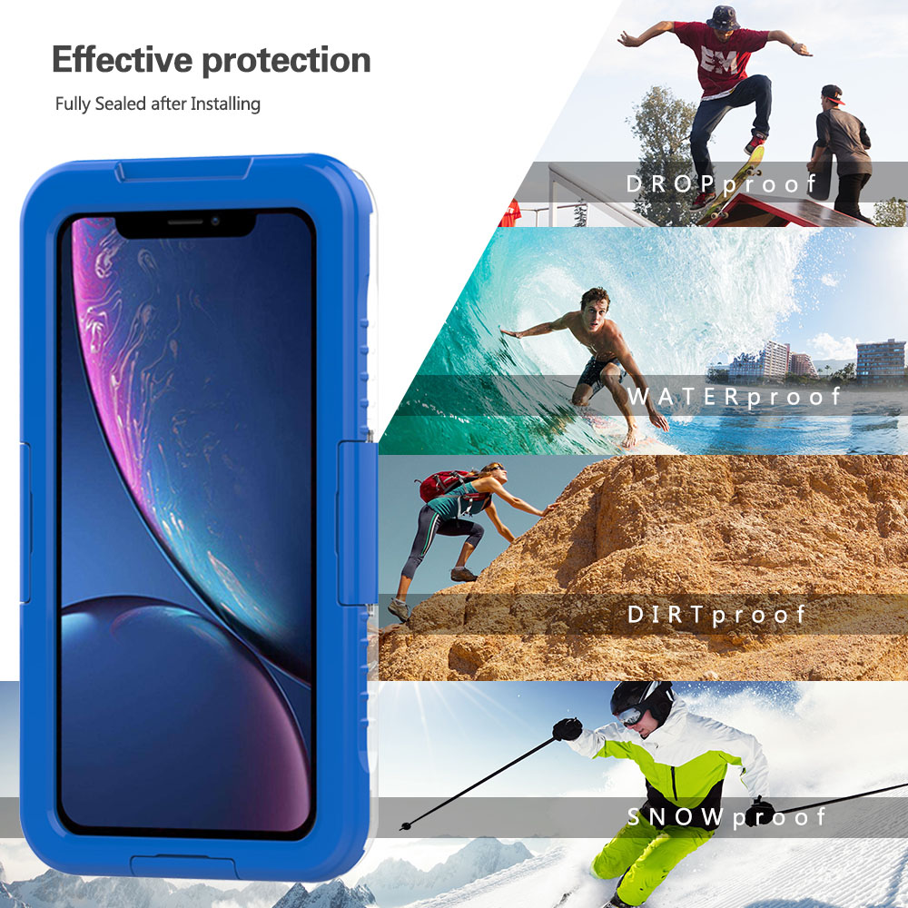 Premium Waterproof Sealed Hard Case for Apple iPhone XR with Plastic Screen Cover For Swimming, Camping, Outdoor Use (Blue)
