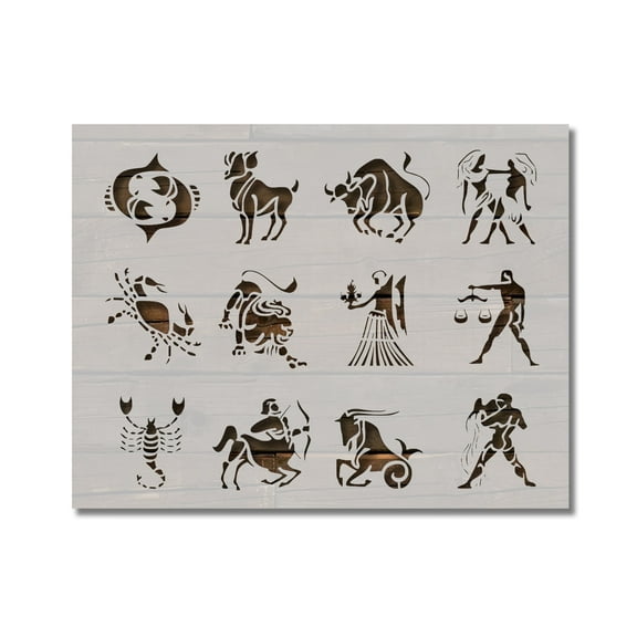 All Zodiac Astrology Signs Symbols Stencil Template Reusable 8.5 x 11 for Painting on Walls, Wood, Etc. By Stencilville