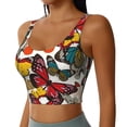thumbnail image 2 of Fotbe Retro Floral Butterfly Pattern Womens' Sports Bra Longline Wirefree Padded with Medium Support Sports Moisture-Wicking Workou Vest,Tank Top-Small, 2 of 9
