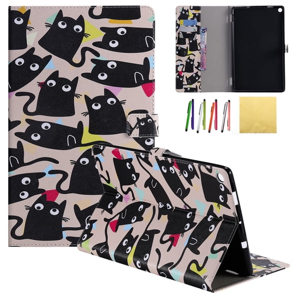 Fire HD 10.1 2017 & 2015 Case, Allytech PU Leather Foilo Stand Case Cover w/Credit Card Slots & Strong Magnetic Clasp for Amazon Fire HD 10.1 (5th/7th Generation, 2015 & 2017), Mini Cat