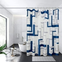 Shower Curtain Geometric, Blue and White Shower Curtain for Bathroom Decor Waffle Cloth Fabric Masculine Shower Curtain Set, Waterproof Washable Fabric Shower Curtain,72x72 inch