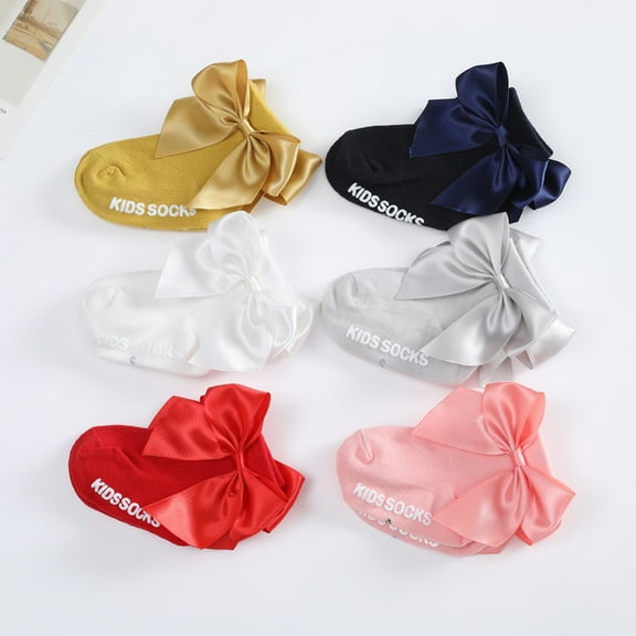6 Pairs Baby Girls Ankle Socks Bow Toddler Infants Cotton Socks Breathable Casual Socks Bowknot Dress Socks for 0-36 Months