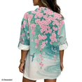 thumbnail image 2 of FKELYI Faux Linen Shirts Cherry Flower Hummingbird Print Women's Roll Up Sleeve Blouse Soft Beach Vacation Outfits Loose Fit V-Neck Summer Top Shirts for Ladies, 5XL, 2 of 5