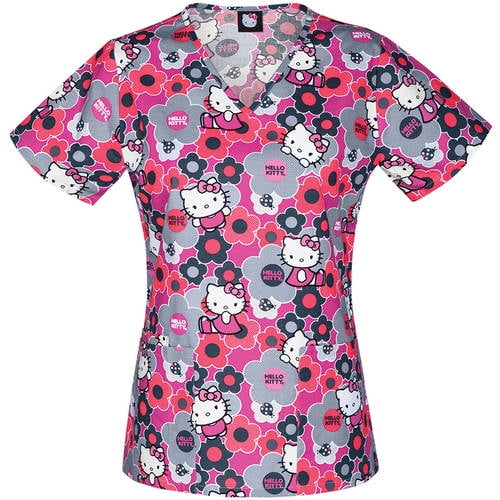 Hello Kitty - Don't Bug Me Women's Printed V-Neck Scrub Top - Walmart ...