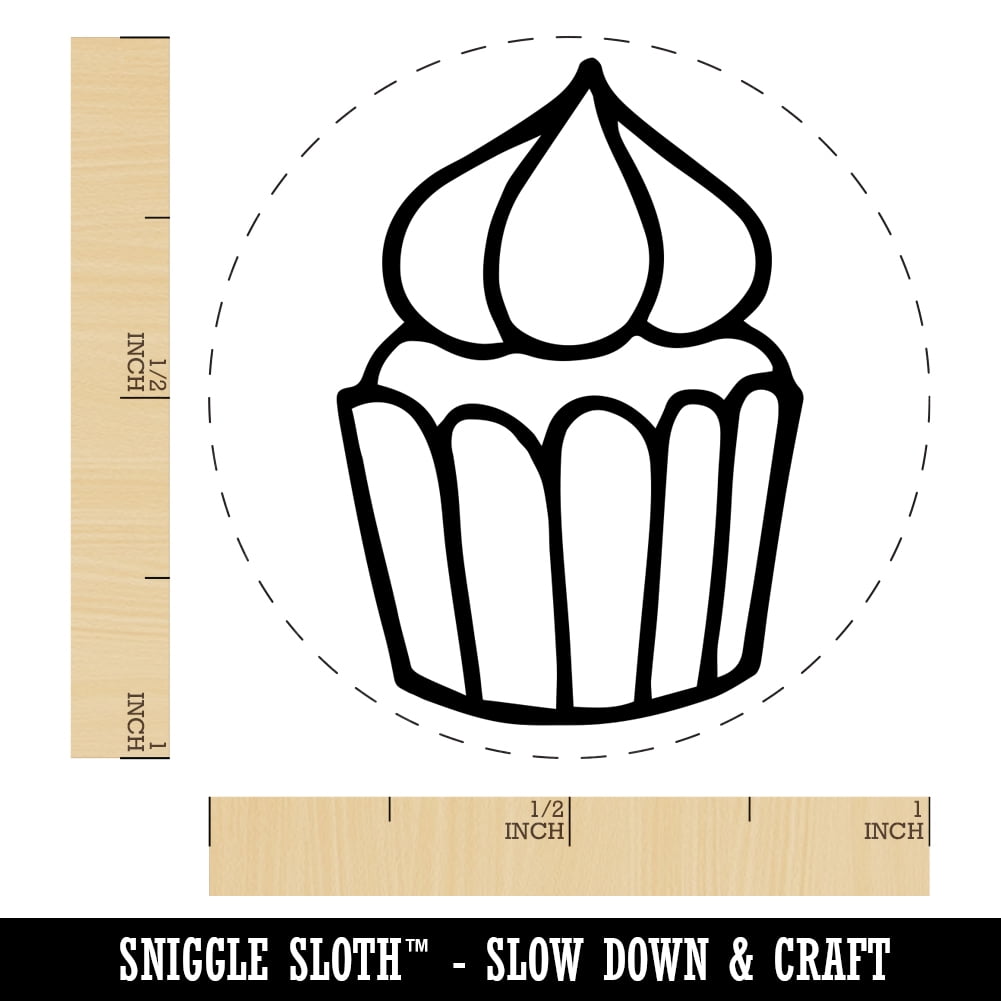 Hand Drawn Cupcake Doodle Self-Inking Rubber Stamp Ink Stamper - Blue Ink - Medium 1 Inch