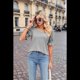 thumbnail image 5 of Tops para Mujer de Verano, Informales, con Volantes, Mangas Abullonadas y Cuello Cuadrado, Camisetas Grises L, 5 of 10