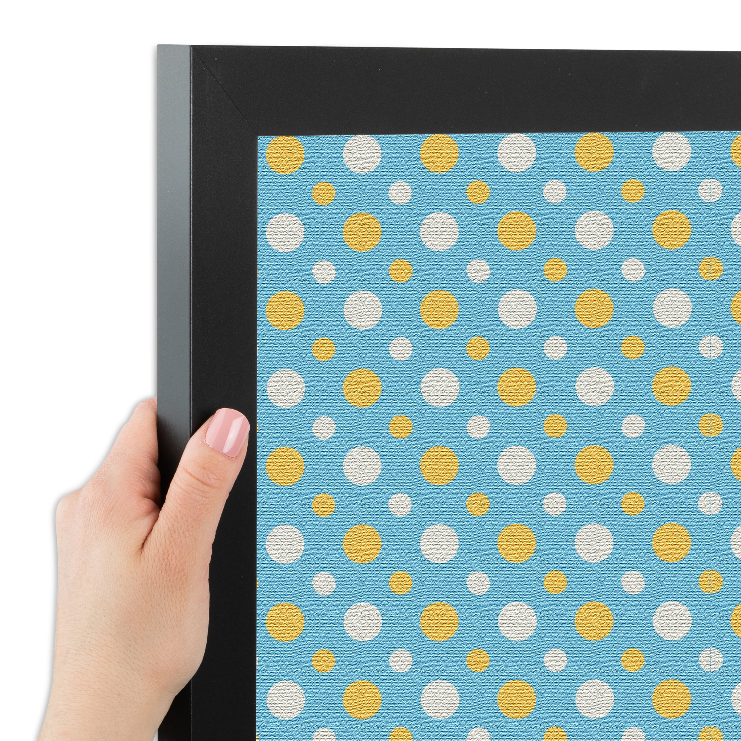 PinPix 24x16 Custom Cork Bulletin Board Blue - White Dots Poster Board Has a Fabric Style Canvas Finish, Framed in Blue - White Dots, by ArtToFrames (PinPix-345)