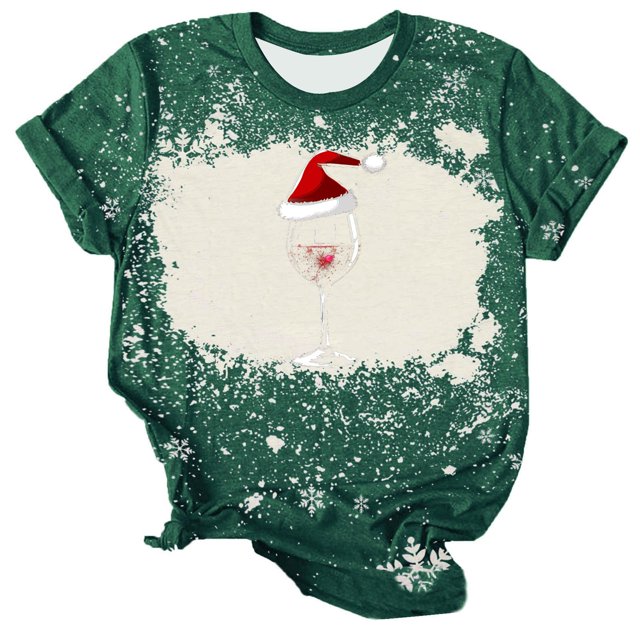 Navidad Tops de Mujer, Cuello Redondo Camiseta de Manga Corta con Estampado de Vacaciones, Blusa de Moda Casual