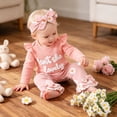 thumbnail image 5 of JUMEYU Baby Girl Winter Outfits Newborn Newborn Infant Baby Girl Clothes Rib Knit Ruffle Romper Floral Pants Cute Headband Set 0 3 6 9 12 18 Months (Pink,0-3 Months), 5 of 5