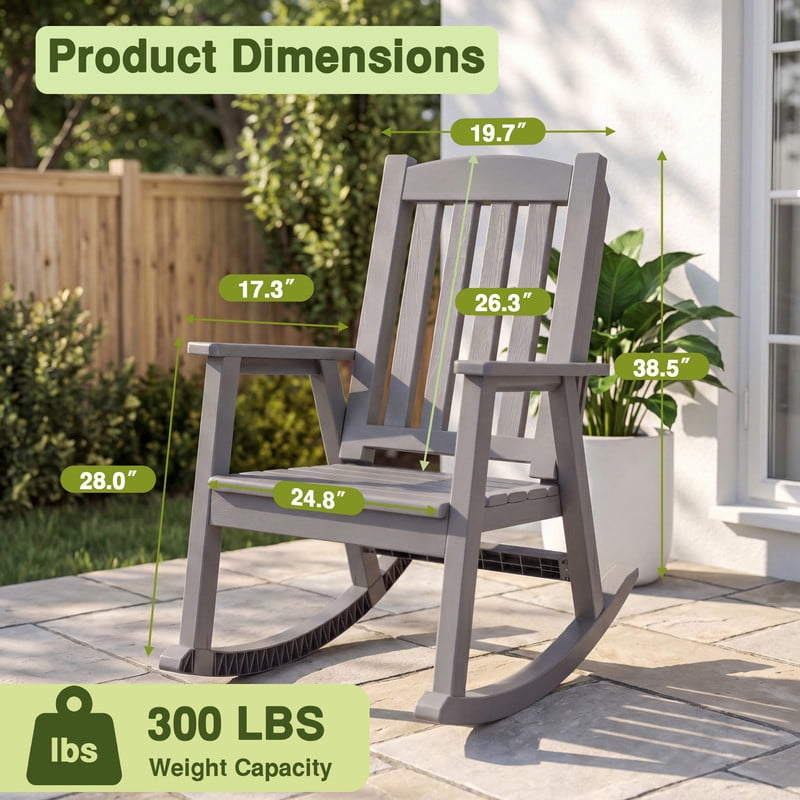 Vineego Oversized Outdoor Rocking Chair Set of 2, Heavy Duty Patio Rocker, All-Weather Resistant Front Porch Lawn Chairs for Outside, Light Brown