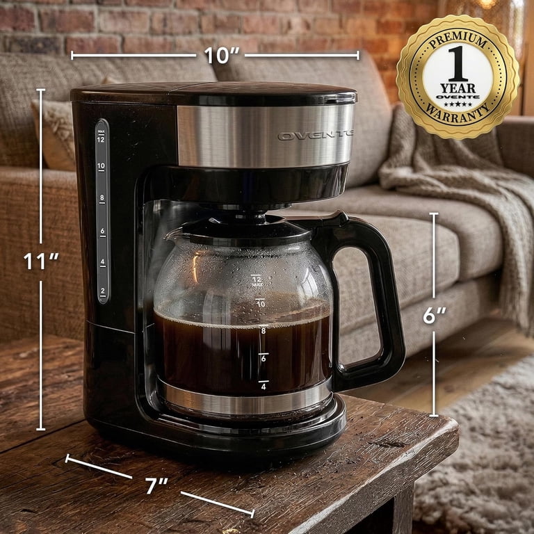 OVENTE 12-Cup Drip Coffee Maker, Auto Keep Warm Function, Anti-Drip system  with Reusable Filter and Borosilicate Glass Carafe, One-touch Operation, ...