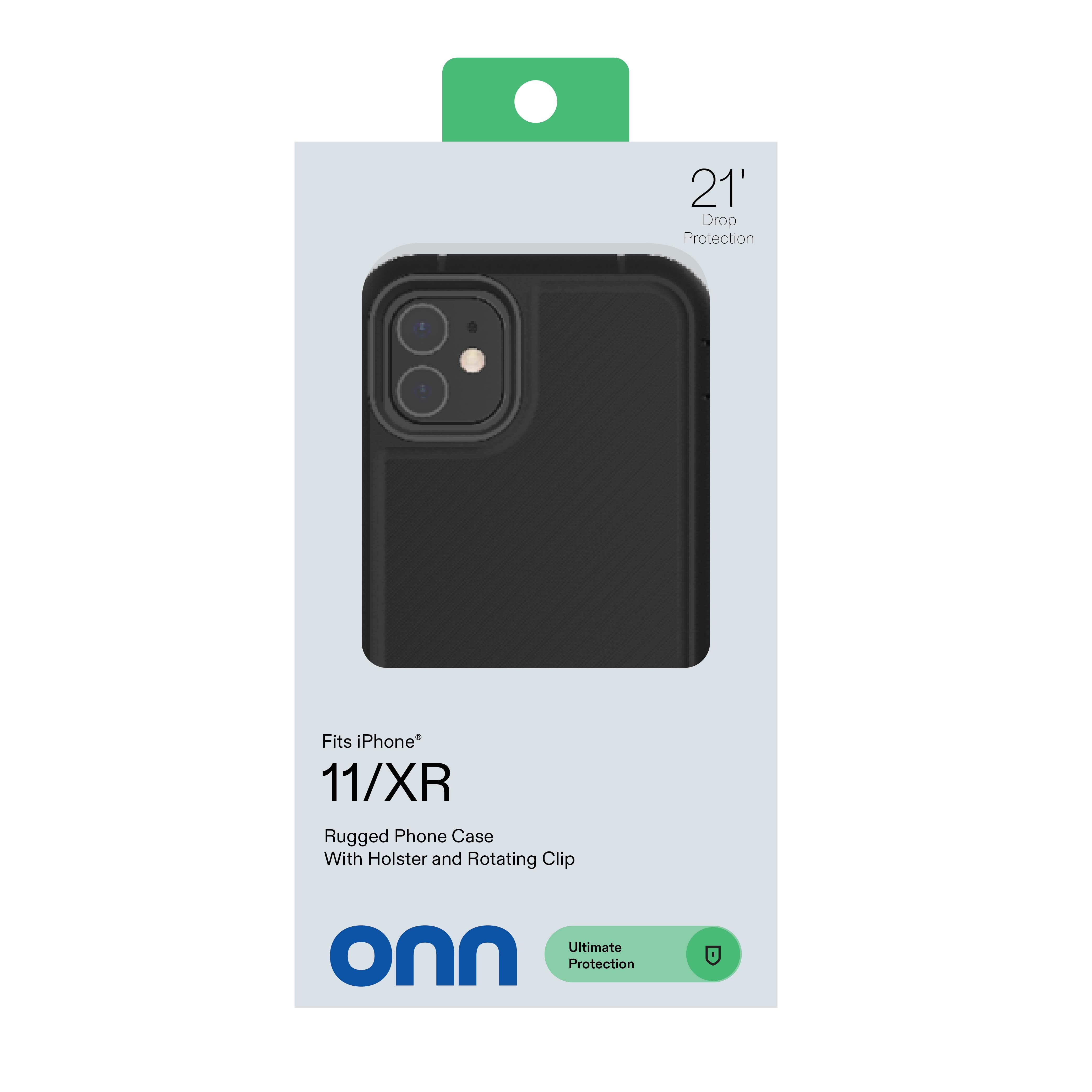 onn Rugged Phone Case with Holster for iPhone 11 / iPhone XR - Black