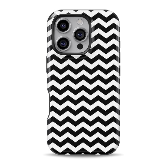 DesignSkinz Scratch-Resistant Hard Slim Case Compatible with iPhone 16 (Compatible with MagSafe) - Black & White Chevron Pattern V2
