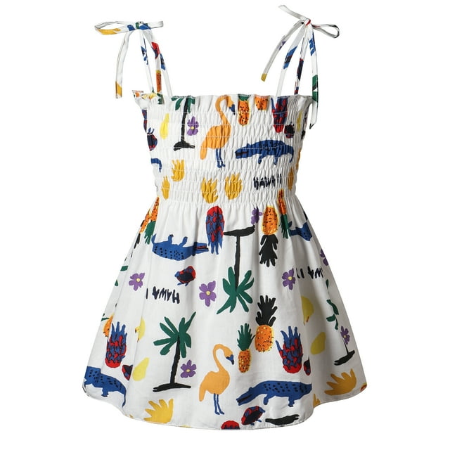EYIIYE Robe Dos Nu pour Fille, Imprimé, Sans Manches, Robe d'Été