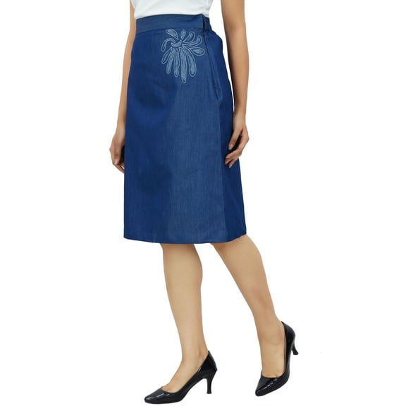 Bimba Women's High Waist A-Line Skirt Patch Work Summer Denim Skirts