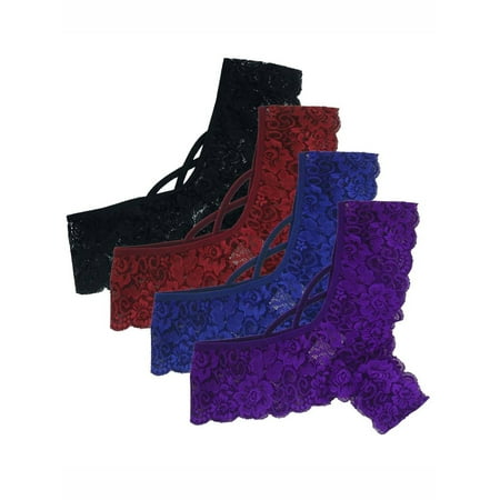 

Simooset Womens Solid Color Cotton Lace Trim G-String Thongs Females 4 Packs Underwear