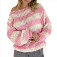 thumbnail image 2 of Suéter de Rayas de Gran Tamaño para Mujer, Sudadera de Punto con Bloques de Color, Larga, Suéter Holgado, Jersey Preppy Y2K. Rosa M, 2 of 6